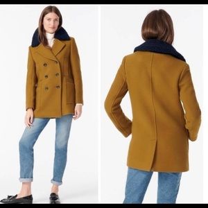 J Crew Stadium Cloth Shearling Collar Pea Coat Sz 10